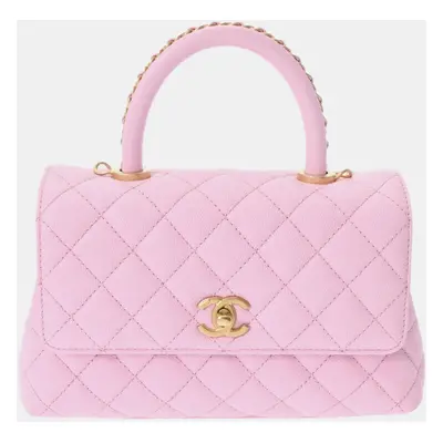 Chanel Pink Caviar Skin Matelasse Handle Chain Handbag