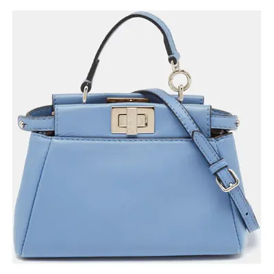 Fendi Light Blue Leather Micro Peekaboo Top Handle Bag