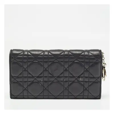 Dior Black Cannage Leather Lady Dior Continental Wallet