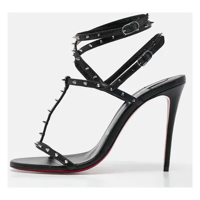 Christian Louboutin Black Leather Bombina Spikes Sandals Size