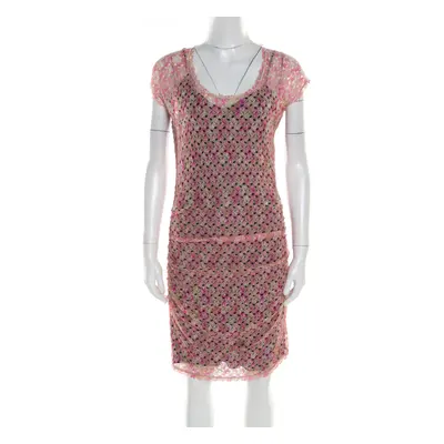 Missoni Multicolor Perforated Knit Ruched Sleeveless Dress