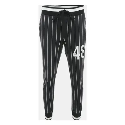 Dolce & Gabbana Black Pinstripe Cotton Knit Applique Detail Track Pants