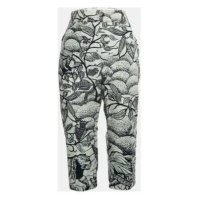 Christian Dior White/Blue Jungle Print Cotton Culottes Pants