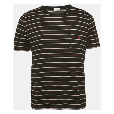 Saint Laurent Black Stripe Cotton Crew Neck T-Shirt