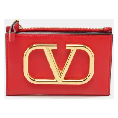 Valentino Red Leather VLogo Bifold Card Case