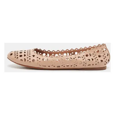 Alaia Beige Studded Cut Out Leather Ballet Flats Size