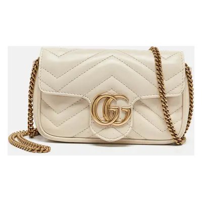 Gucci Off White Matelassé Leather GG Marmont Super Mini Shoulder Bag