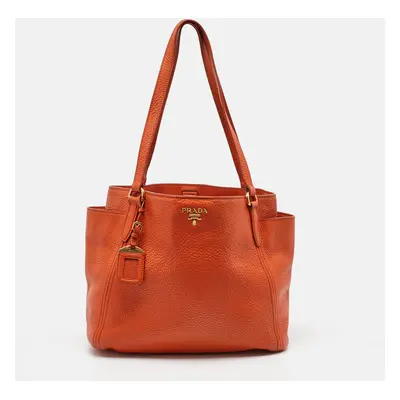 Prada Orange Leather Shopper Tote