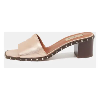 Valentino Rose Gold Leather Soul Rockstud Slide Sandals Size