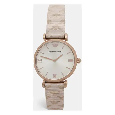 Emporio Armani Silver Rose Gold Plated Stainless Steel Leather AR-11126 Women's Wristwatch