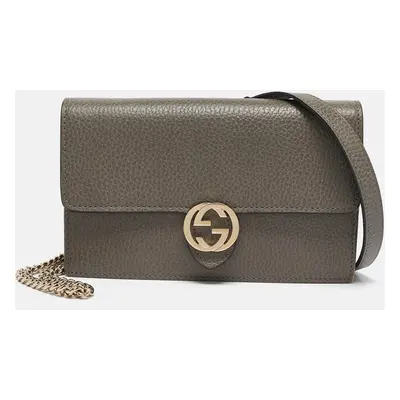 Gucci Grey Leather Leather Interlocking G Wallet On Chain