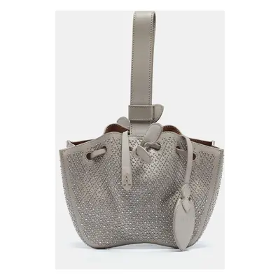 Alaia Grey Leather Mini Studded Roe Marie Bucket Bag