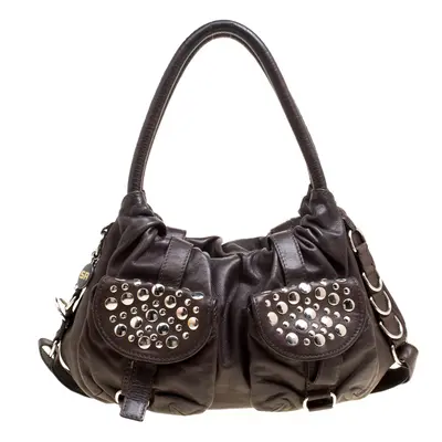 Sonia Rykiel Dark Brown Leather Studded Satchel