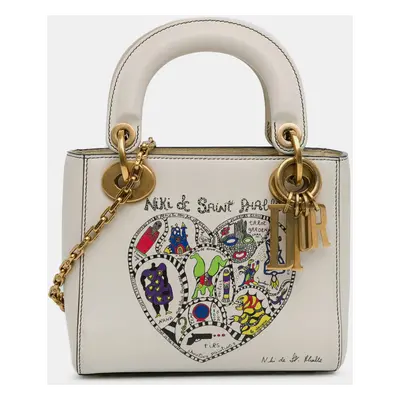 Dior White Niki de Saint Phalle Mini Calfskin Lady Dior Bag