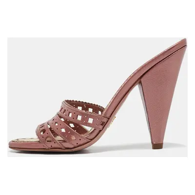 Prada Pink Leather Embellished Slip On Sandals Size 38.5