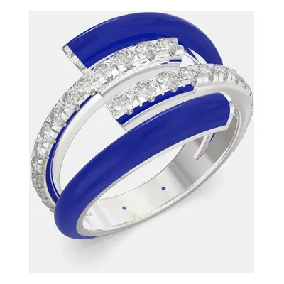 Dark Blue Ceramic Sterling Silver Lab Grown Diamond Double Bypass Two Row Accented Ring US