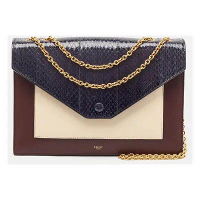 Celine Tricolor Leather and Python Pocket Envelope Shoulder Bag