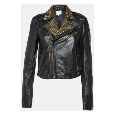 Pierre Balmain Black Leather Studded Biker Jacket