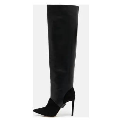 Jimmy Choo Black Leather and Suede Hurley Knee Length Boots Size 35.5