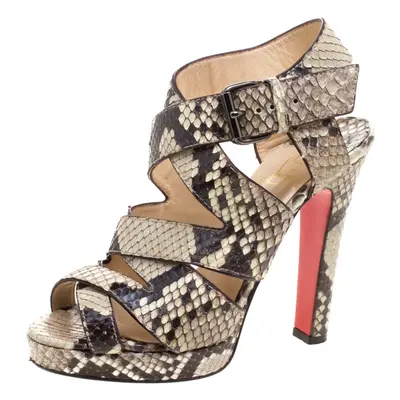 Christian Louboutin Two Tone Python Leather Criss Cross Strap Platform Sandals Size