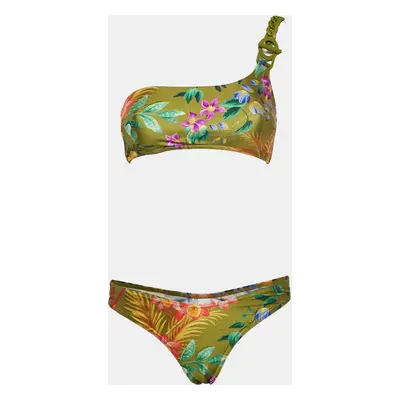 Zimmermann Green Floral Print Jersey Asymmetrical Bikini