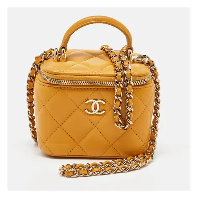 Chanel Yellow Quilted Leather Mini Vanity Case Chain Bag