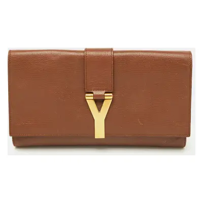 Yves Saint Laurent Brown Leather Ligne Y Clutch