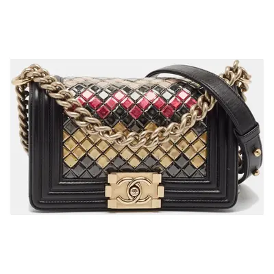 Chanel Black Leather and Sequins Tile Brasserie Mosaic Small Boy Bag