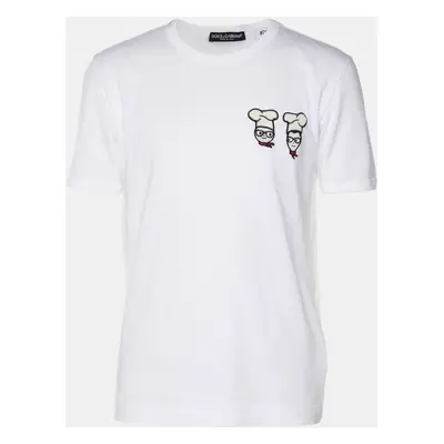 Dolce & Gabbana White Cotton Cross-Stitch Chef Patch T-Shirt