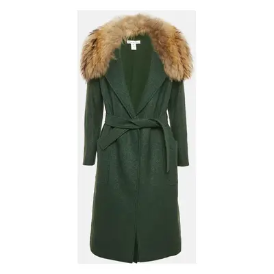 Oscar de la Renta Green Wool Blend Belted Detachable Fur Coat