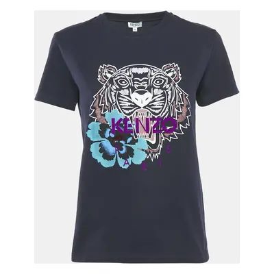 Kenzo Blue Logo Tiger Print Crew Neck T-Shirt