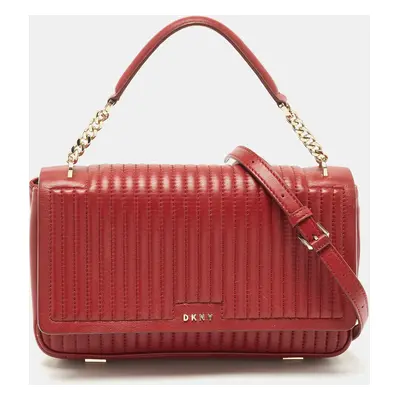 DKNY Red Pinstripe Quilted Leather Gansevoort Top Handle Bag