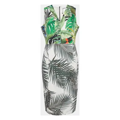 Max Mara Green Tropical Print Cotton Sleeveless Midi Dress