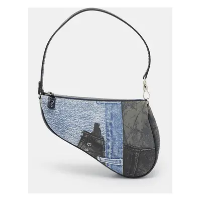 Dior Tricolor Denim Print Mini Saddle Bag