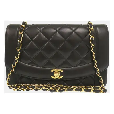 Chanel Black Lambskin Diana Medium Mattelasse Shoulder Bag