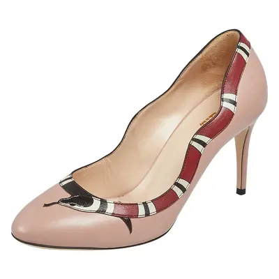 Gucci Beige/Red Leather Yoko Snake Pumps Size