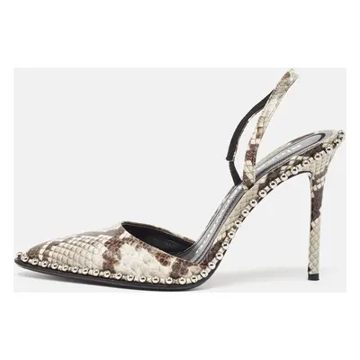 Alexander Wang Grey/Brown Snakeskin Embossed Slingback Pumps Size