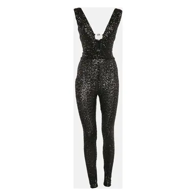 Elisabetta Franchi Black Sequin V-Neck Jumpsuit