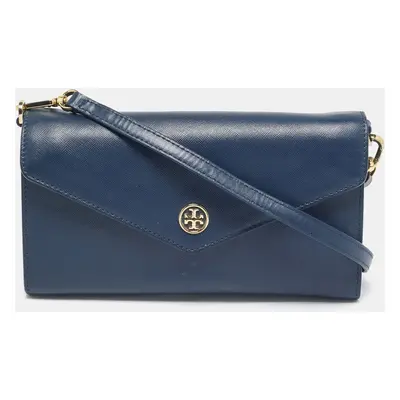 Tory Burch Navy Blue Leather Robinson Envelope Crossbody Bag