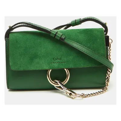 Chloe Green Leather and Suede Mini Faye Crossbody Bag