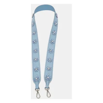 Prada Light Blue Saffiano Leather Crystals Embellished Shoulder Bag Strap