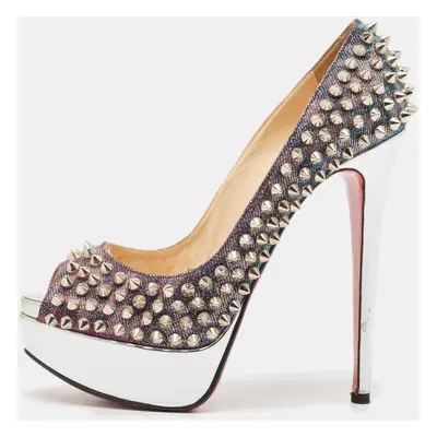 Christian Louboutin Metallic Lurex Fabric Lady Peep Spikes Pumps Size 35.5