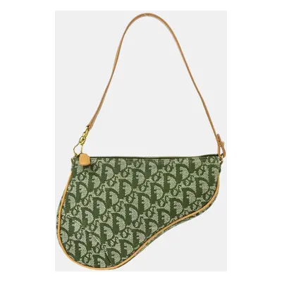 Dior Green Canvas Trotter Saddle Handbag