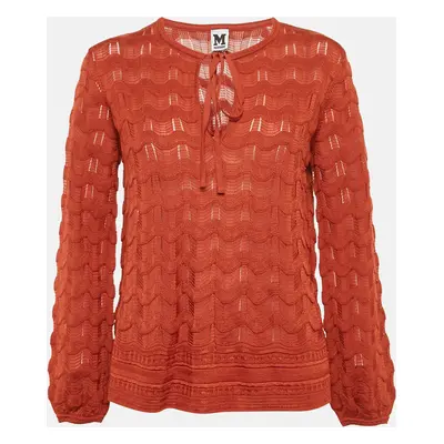 M Missoni Burnt Orange Patterned Knit Long Sleeve Top