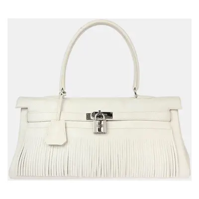 Hermes White Taurillon Clemence Shoulder Kelly Handbag