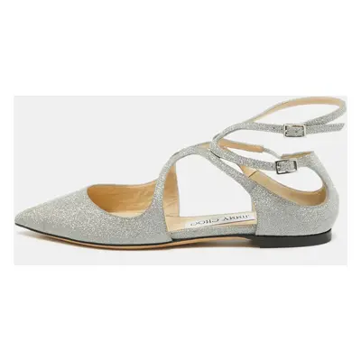 Jimmy Choo Silver Glitter Lancer Flats Size