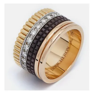 Boucheron Quatre Classique Diamonds PVD 18k Three Tone Gold Ring Size