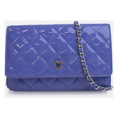 Chanel Blue CC Quilted Patent Wallet on Chain