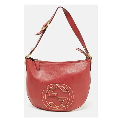 Gucci Dark Red Leather Blondie Logo Hobo