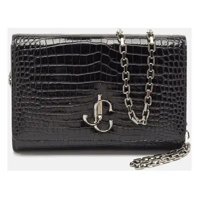 Jimmy Choo Black Croc Embossed Leather Varenne Clutch Bag